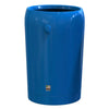 freestanding trash can in ultramarine blue with round lift off aperture. 