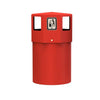 standalone octagon shaped litter bin with 4 wide apertures and lift off lid in red color. 