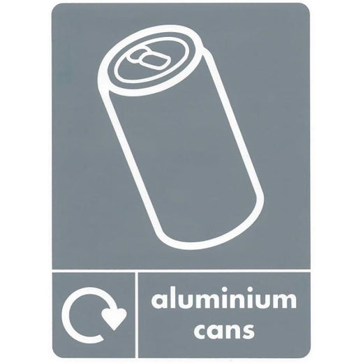 Cans a5 recycling label with can icon and text, grey background