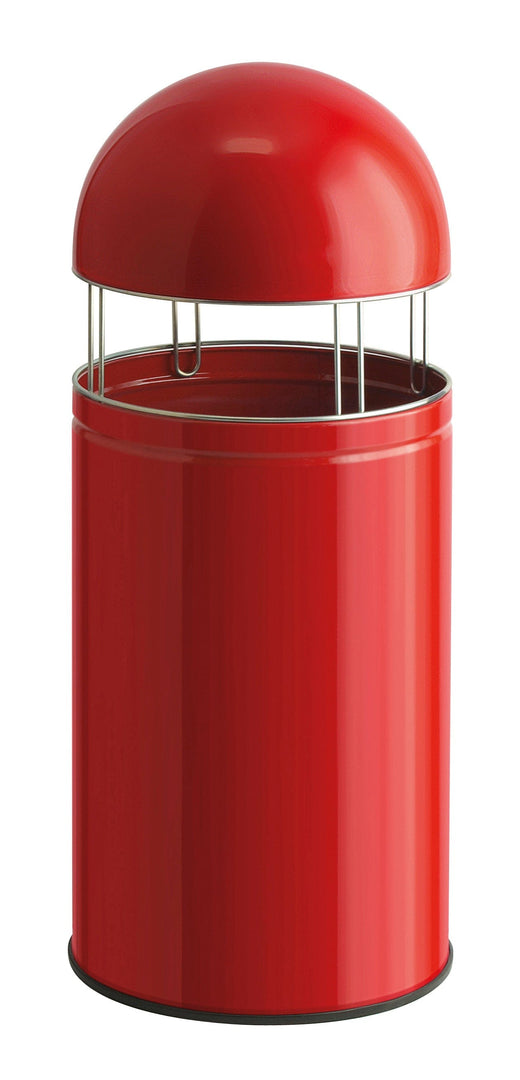 External litter bin featuring domed top and opening for 360 degree waste disposal