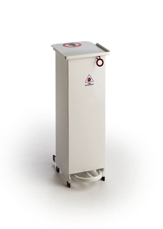 20L White Fire Retardant Sackholder NHS compliant, pedal-operated for hygienic waste disposal, ideal for hospitals, schools, and professional environments.