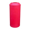 freestanding pink litter bin with open top lift off lid.