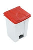 45 Litre platic pedal bin with a white body and red lid, complete with grey pedal