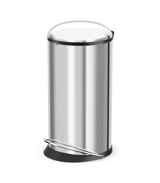 stainless steel pedal bin, equipped with a convenient foot pedal and a lid in a shut position.