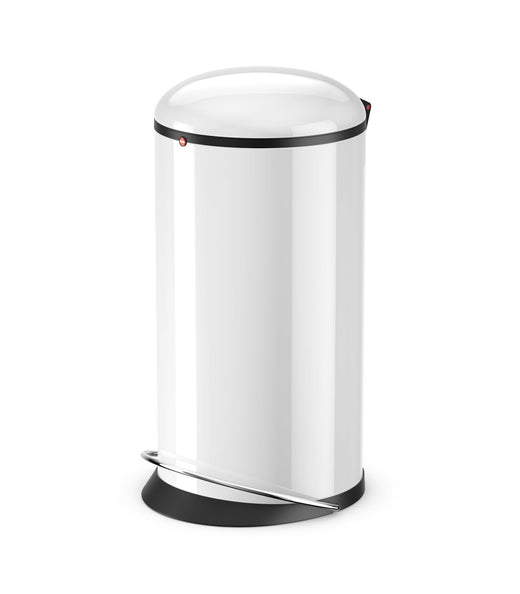 a white, 20-litre Harmony Pedal Bin with lid securely shut and a convenient foot pedal.