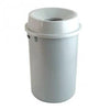 freestanding white open top litter bin with removable funnel shaped lid with a round aperture and side handles. 