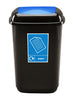 internal recycling bin with a black base and blue flip top aperture, complete with A5 paper graphic to the front