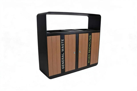 Double Wood Look External Recycling Bin