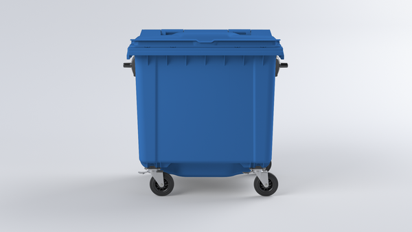 1100  Litre plastic wheeliebin with trunions with a flat top in blue