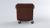 Brown 1100 litre wheeliebin with castor wheels and lifting trunnions fitted 
