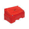 Extra large red 400 litre grit bin.  Hasp and staple fitted to the lid with GRIT wording on the lid