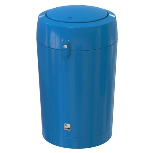 Metro recycling bin in blue with flip-open lids.