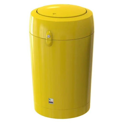 Metro waste bin in yellow featuring flip-open lid.