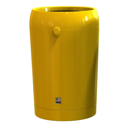 yellow metro litter bin with open lift-off lid
