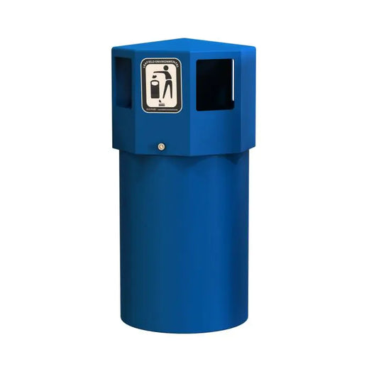 Blue octagon-shaped rubbish bin that comes with 4 wide openings for waste.