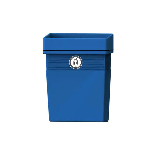 Blue mountable litter bin, UK manufactured from weatherproof material, large opening at the top for waste disposal
