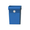 Blue mountable external litter bin with large opening for disposal and tidy man logo to the front