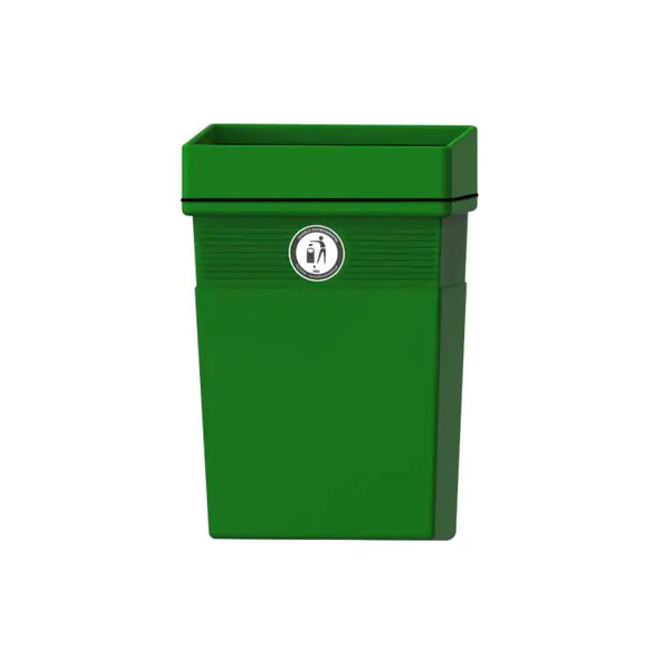Externall mountable litter bin, moulded with a plastic body and large opening for waste disposal, complete with white tidyman logo to the front
