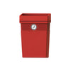 Red bodied external litter bin, 50 litre in capacity and fully mountable with large opening for waste disposal
