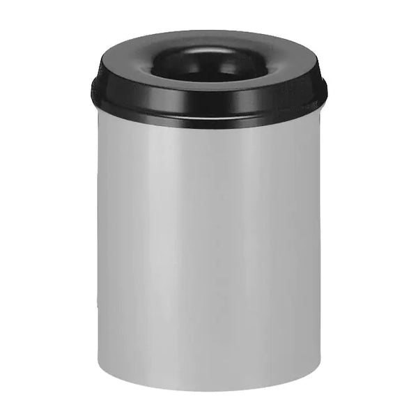 Circular aperture in the centre of the black lid, powder coated in aluminium grey 
