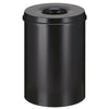 30 Litre circular waste paper bin, powder coated in black with black lid 