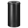 50 Litre self extinguishing waste paper bin powder coated in black with black lid and hole aperture