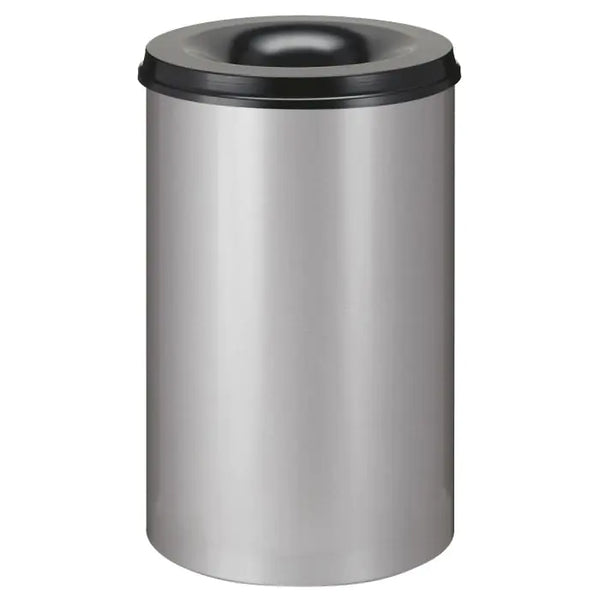 Large 110 litre capacity bin, powder coated in aluminium grey colour with black lid