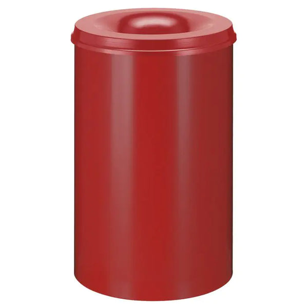 All red 110 litre bin with round aperture to the centre of the lid