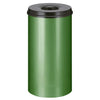 Green body extinguishing bin with black lid and green powder coated body