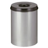 Aluminium grey body litter bin with black lid.  Circular aperture to the centre of the lid for waste disposal