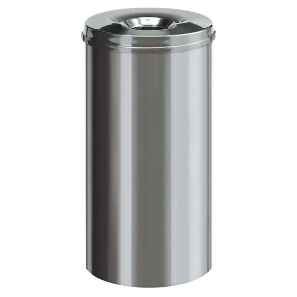 Stainless steel body and lid self extinguishing litter bin.  Circular aperture on the top for waste disposal
