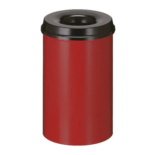 20 Litre capacity self extinguishing litter bin, powder coated with a red body and a black lid