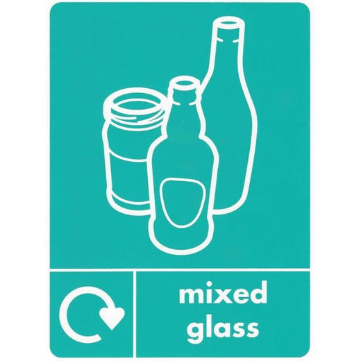 A5 Aqua recycling label for mixed glass, complete with iconography