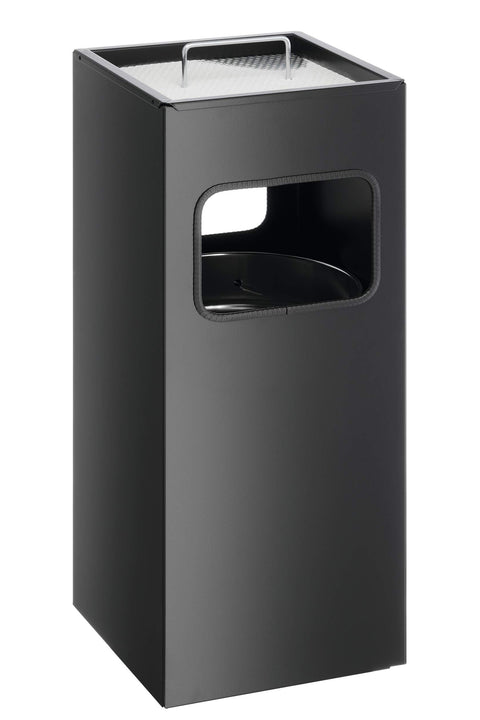 Durable Square Metal Bin with Integrated Sand Ashtray - 17 Litre