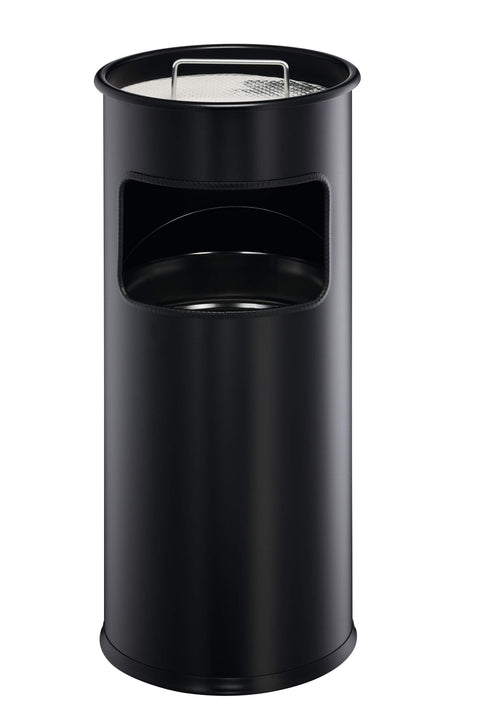 Durable Round Metal Bin with Integrated Sand Ashtray - 17 Litre