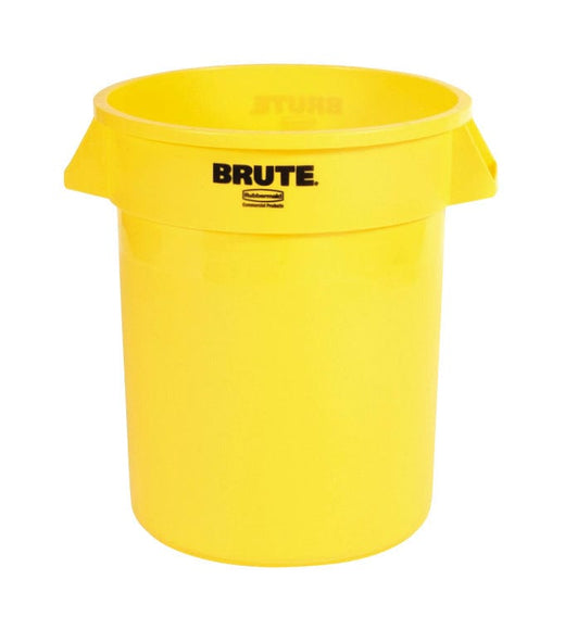 Large circular yellow dustbin with moulded handles to the side for easy moving