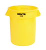 Large circular yellow dustbin with moulded handles to the side for easy moving
