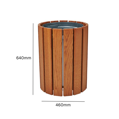 Round Hardwood Slatted Litter Bin - 60 Litre