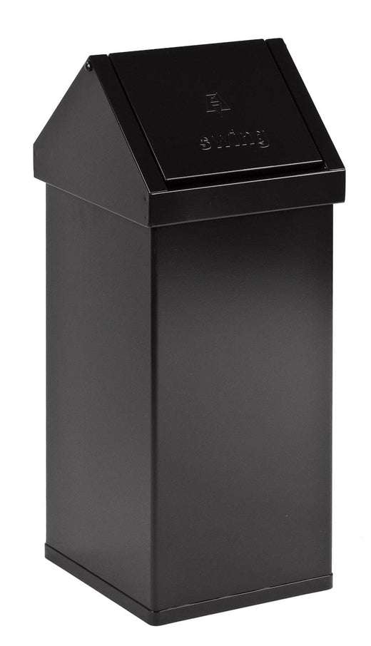 55 Litre Black Carro swing bin with lift off lid. Robust commercial grade metal bin.