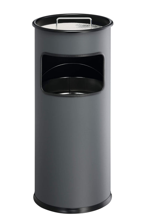 Durable Round Metal Bin with Integrated Sand Ashtray - 17 Litre