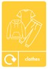 Clothes recycling A5 sticker in yellow with clothing imagery and text
