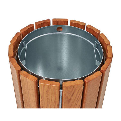 Round Hardwood Slatted Litter Bin - 60 Litre