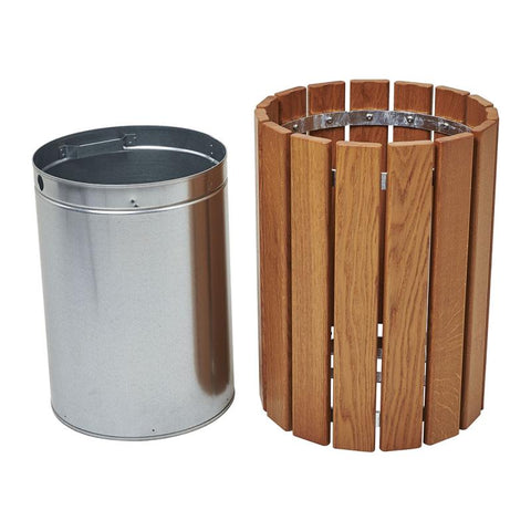 Round Hardwood Slatted Litter Bin - 60 Litre