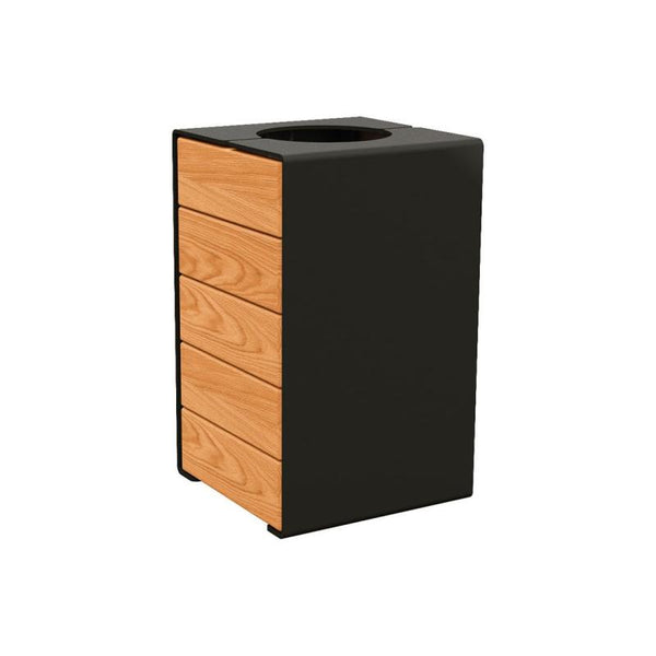Black steel surround with light oak wood finish to the front, 120 litre capacity