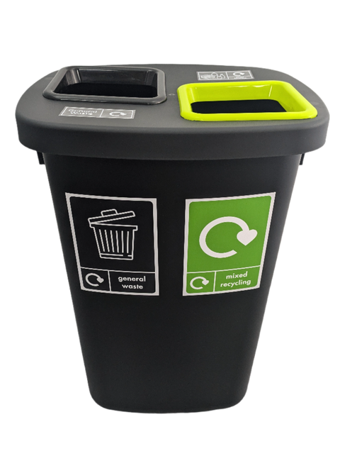 Large Durable 2 Compartment Recycling Bin with Inserts - 2 x 45 Litre