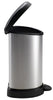 side view of a steel finish 5 litre pedal bin with the lid open