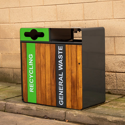 Double Iroko Wood Recycling Bin - 224 Litre