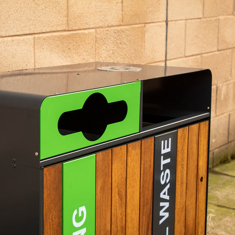Double Iroko Wood Recycling Bin - 224 Litre