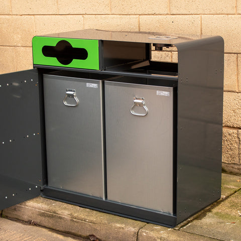 Double Iroko Wood Recycling Bin - 224 Litre