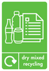 Dry mixed recycling label in lime green with iconography, text and recycling loop
